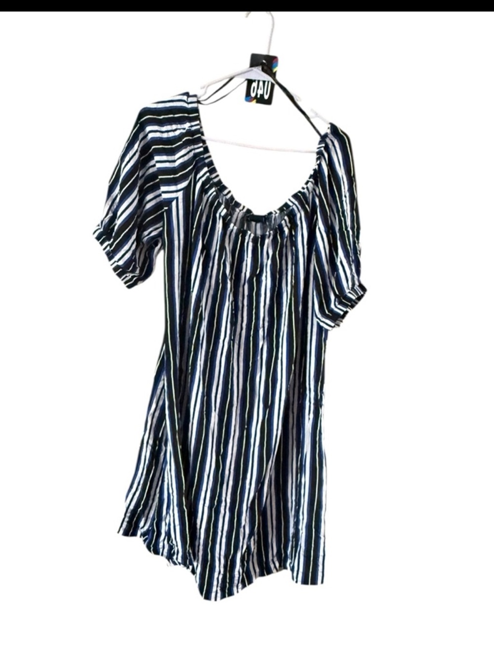 City Chic Navy & White Striped Puff-Sleeve Mini Dress - Picture 2 of 9